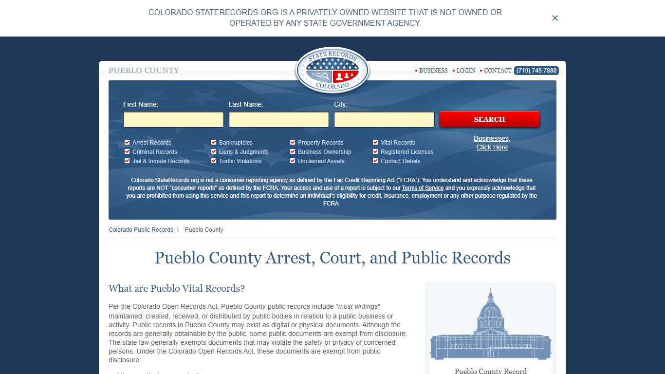 Pueblo County Arrest, Court, and Public Records